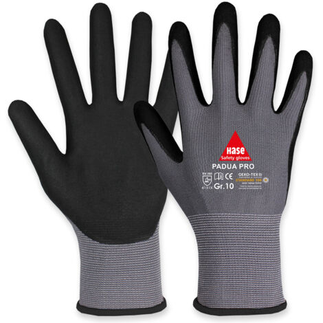 HASE SAFETY GLOVES Gants de travail, Padua Pro, EN388, EN 420, gris/noir, taille 10