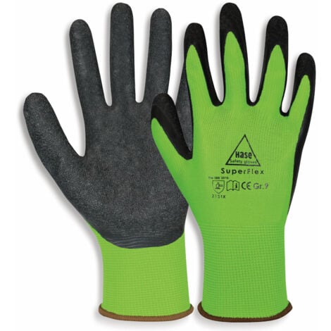 HASE SAFETY GLOVES Latex-Arbeitshandschuhe SuperFlex, EN388, EN 420, Größe 10, grün