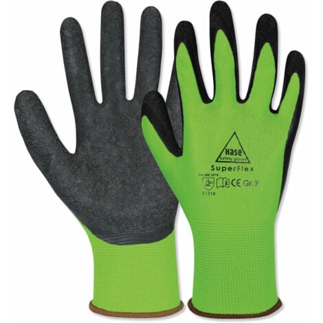 HASE SAFETY GLOVES Latex-Arbeitshandschuhe SuperFlex, EN388, EN 420, Größe 9, grün