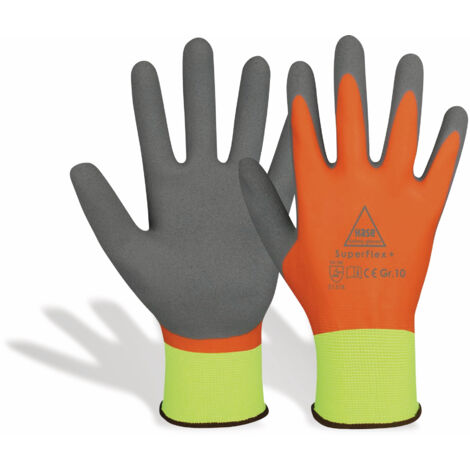HASE SAFETY GLOVES Latex-Arbeitshandschuhe SuperFlex+, EN388, EN 420, neongelb/orange, Größe 11