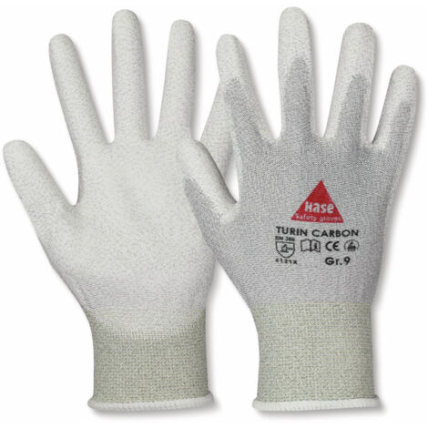 HASE SAFETY GLOVES Montagehandschuhe, TURIN CARBON, EN388, EN 420, antistatisch, grau/weiß, Größe 10