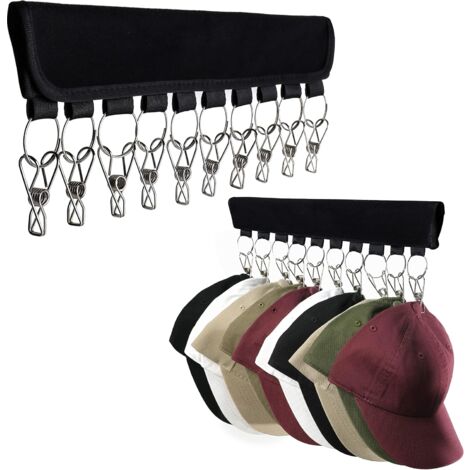 Hat Organizer Holder for Hanger (2 Pack) Hat Storage for Bedroom and Closet, 10 Large Holder Clips for Hanging Baseball Hats, Baseball Caps, Winter Hat and Accessories, Fits All Size Hangers