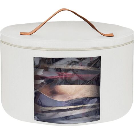 Hat Storage Box with Lid, 17 Inch Diameter Pop Up Hat Boxes, Foldable Travel Hat (White)