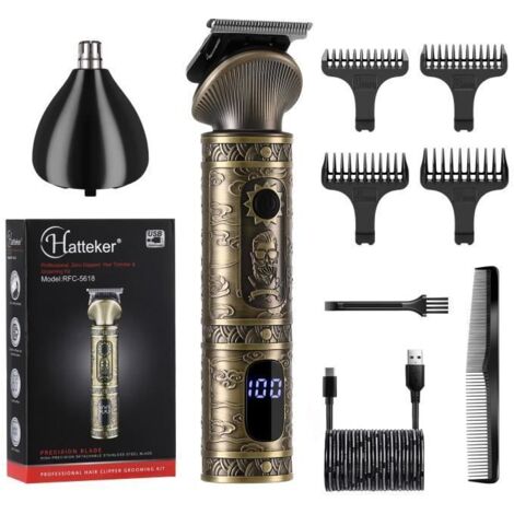 HATTEKER Tondeuse Cheveux et Tondeuse Nez - Oreilles Pour Hommes Tondeuse Barbe 2in1 Or