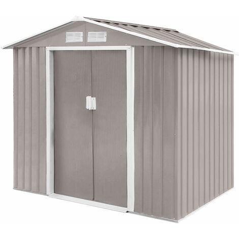 Hattoro – Abri de jardin en métal 213 × 117 × 185 cm – 3,6 m³ – Toit à pignon – Cadre de fondation inclus – 2 portes coulissantes et grilles d'aération
