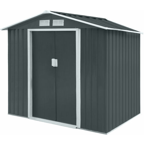 Hattoro – Abri de jardin métal 213 × 117 × 185 cm – 3,6 m³ avec cadre au sol – 2 portes coulissantes – Toit à pignon gris anthracite