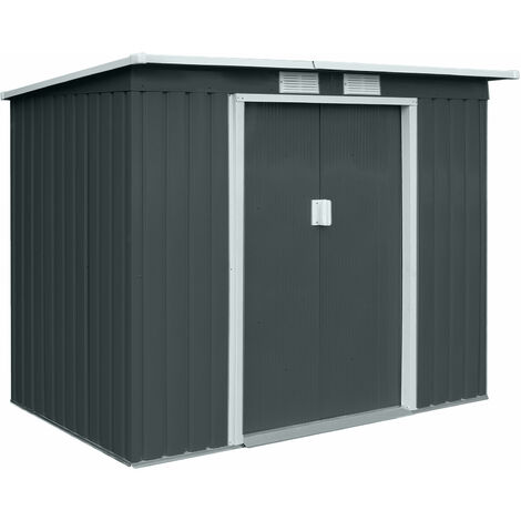 Hattoro – Abri de jardin métal 213x130x173 cm – Tôle d'acier galvanisée – Toit en appentis – 2 portes coulissantes – Grilles d'aération