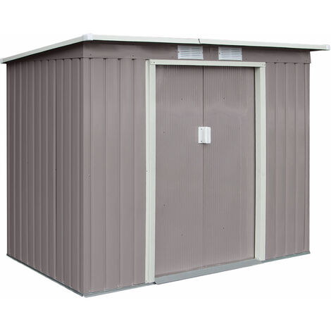 Hattoro – Abri de jardin métal 213x130x173 cm – Tôle d'acier galvanisée – Toit en appentis pour drainage efficace – Double porte coulissante
