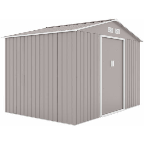 Hattoro – Abri de jardin métal 7,3 m³ avec cadre au sol – Toit à pignon – Dimensions 277x191x192 cm – Tôle d'acier galvanisée gris clair