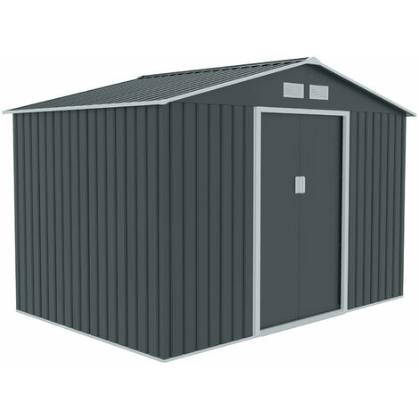 Hattoro – Abri de jardin métal 7,3 m³ avec cadre au sol – Toit à pignon – Dimensions 277x191x192 cm – 2 portes coulissantes et grilles d'aération