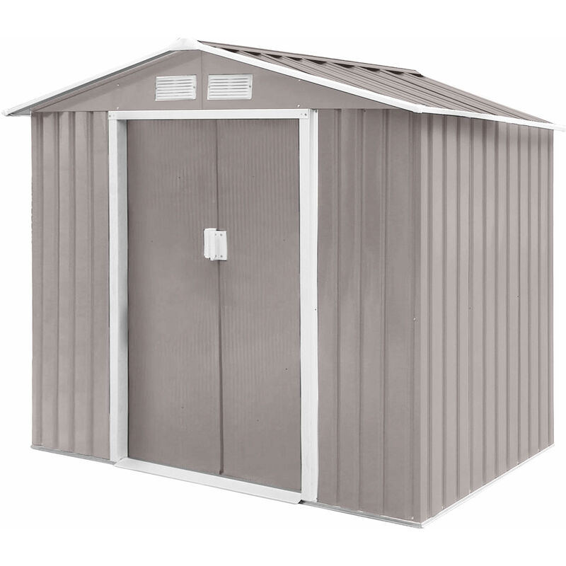 Hattoro – Abri de jardin en métal 213 × 117 × 185 cm – 3,6 m³ – Toit à pignon – Cadre de fondation inclus – 2 portes coulissantes et grilles
