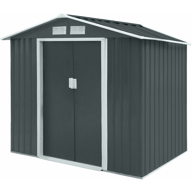 Hattoro - S100 abri de jardin en métal avec cadre au sol 213 × 117 × 185 cm (l x p x h) 3,6 m³ toit à pignon gris