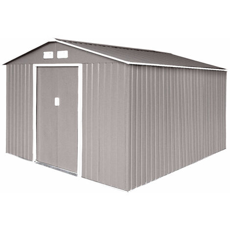 HATTORO S300 Metall Gerätehaus mit Bodenrahmen XXL 277 × 319 × 192 cm (BxTxH) 12,5 m³ Satteldach Hellgrau