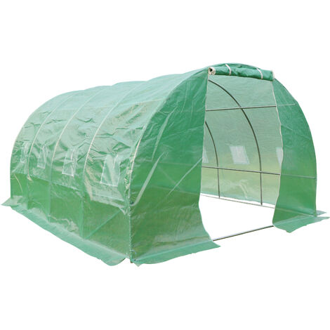 HATTORO serre en plastique tunnel en acier fondation grillagée toile PE 170g/m² 8 fenêtres porte roulante 4x3x2m