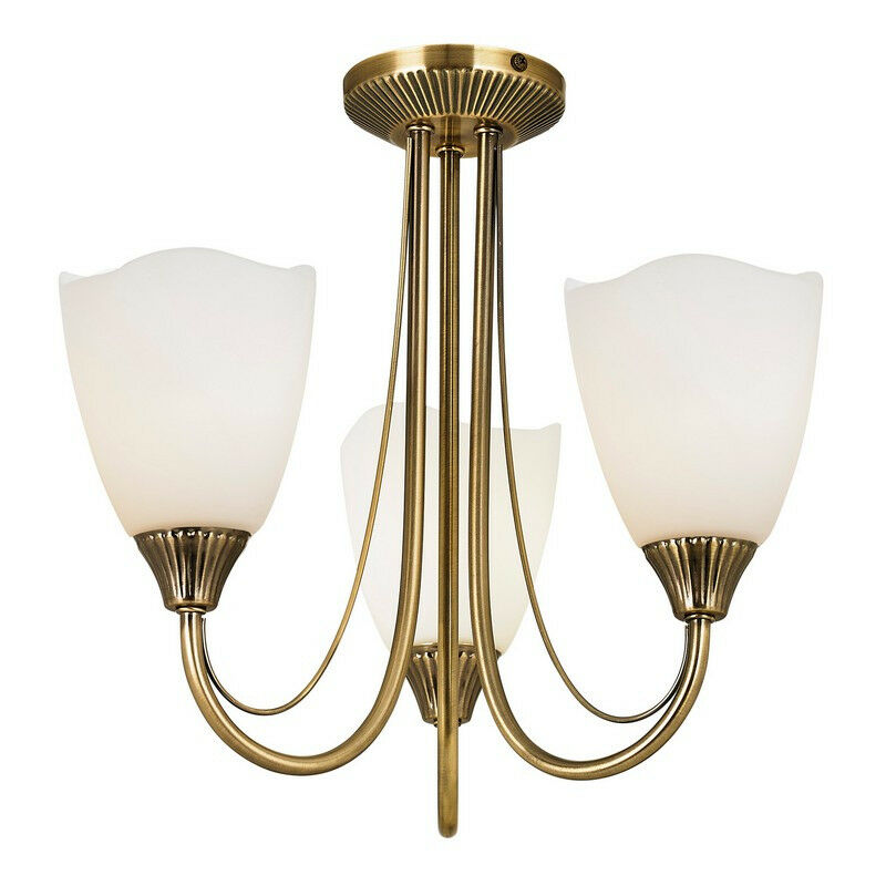 Endon Lighting - Endon Haughton - 3 Light Semi Flush Multi Arm Ceiling Light Antique Brass, Opal Glass, E14