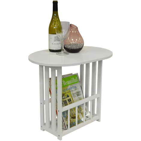 HAUGHTON - Swivel Top Side / End Table with Storage Rack - White - White
