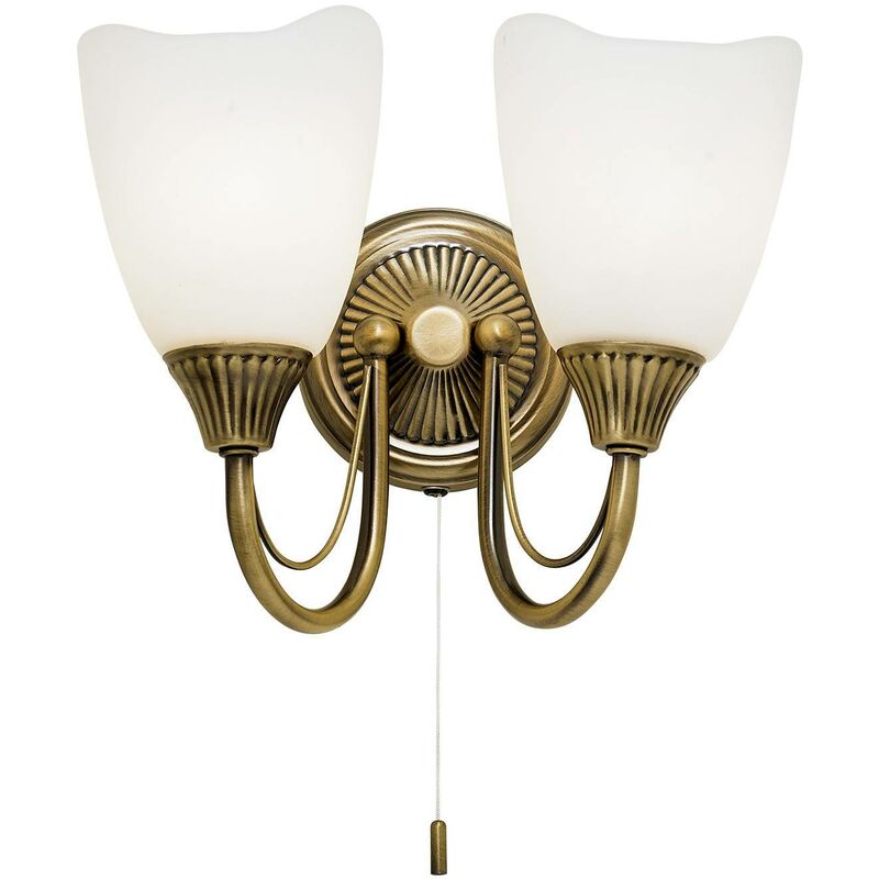 Endon Lighting - Endon Haughton - 2 Light Indoor Wall Light Antique Brass with Opal Glass, E14