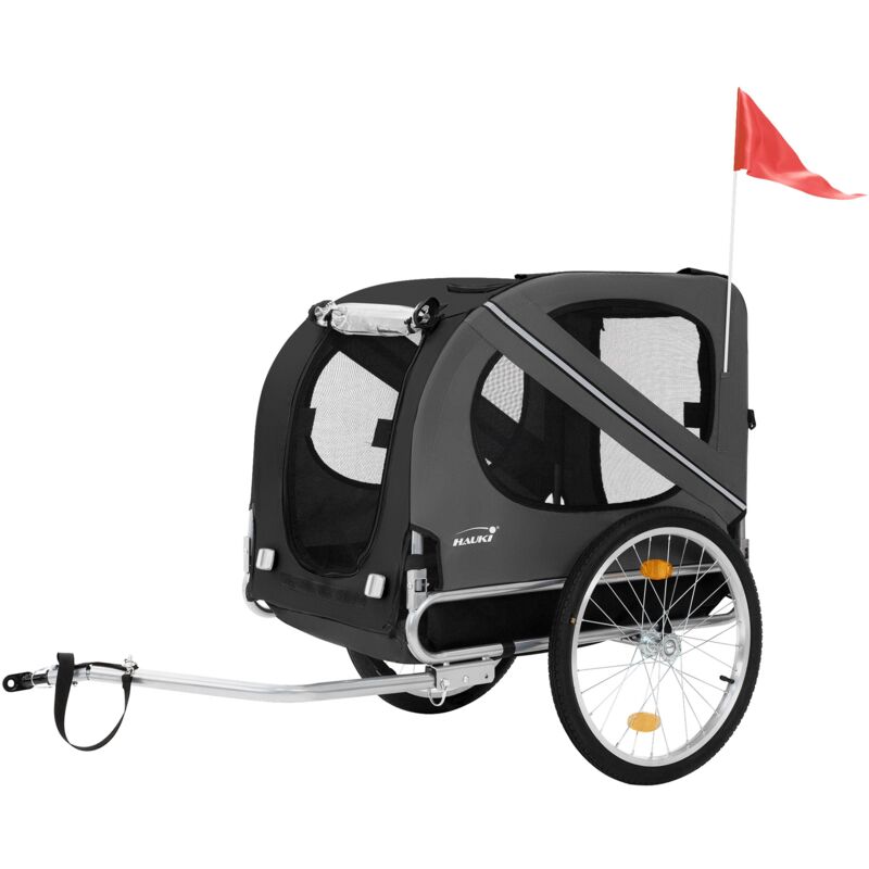 Remorque 2in1 de Vélo et Poussette de Chien, Pliable, Noir-Gris, Acier/Tissu Oxford, 130x72x90 cm, Chariot avec Réflecteurs Laisse et Drapeau, Charge