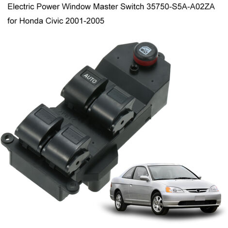 Hauptschalter für elektrische Fensterheber 35750-S5A-A02ZA für Honda Civic 2001-2005 - Schwarzer Hauptschalter