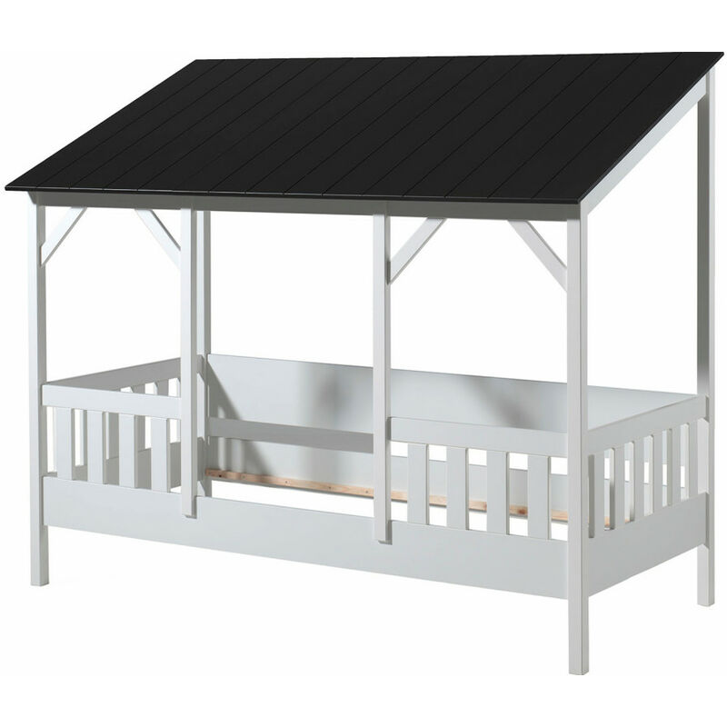 Hausbett Avery Vipack inklusive Dachüberbau aus hochwertigem MDF Werkstoff + Massivholz in 90*200 cm Dach schwarz