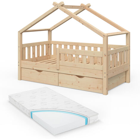 Hausbett Design, Braun, 80x160 cm mit 2 Schubladen und Matratze, Vitalispa