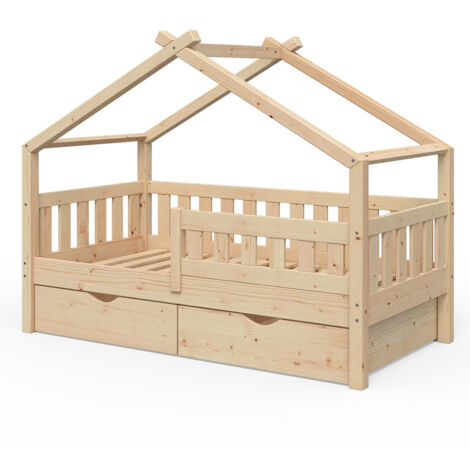 Hausbett Design, Braun, 80x160 cm mit 2 Schubladen, Vitalispa