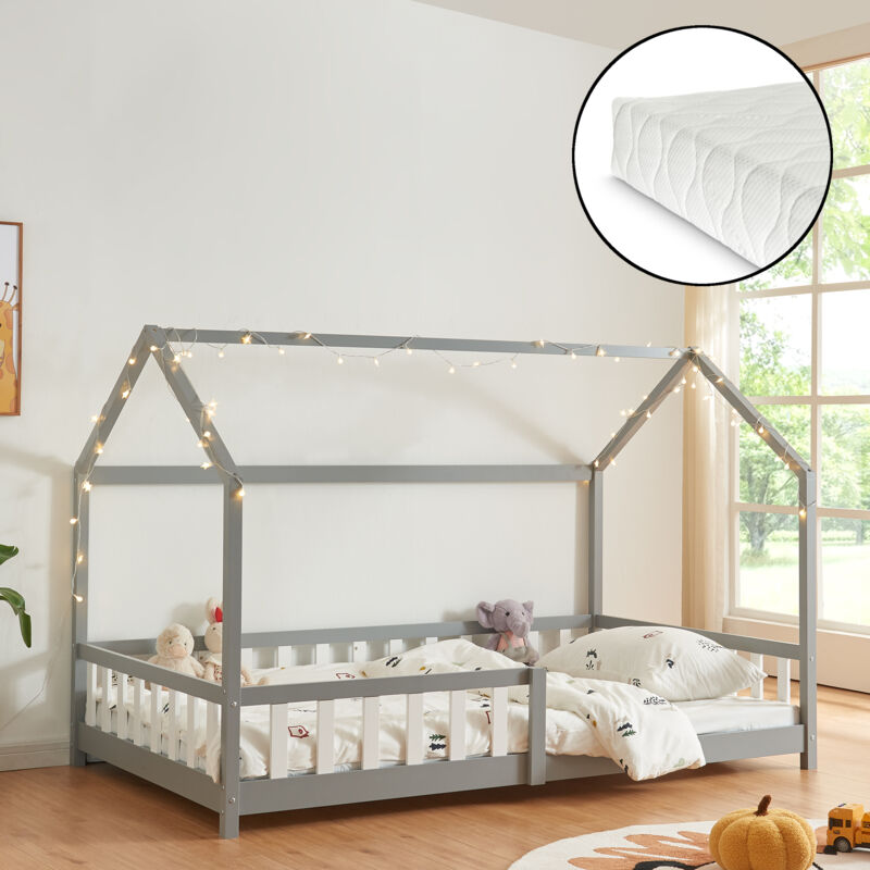 Hausbett Hesel Mit Matratze Und Rausfallschutz 120x200cm Grau [en.casa]