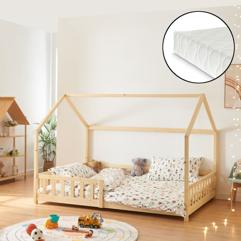 Hausbett Hesel Mit Matratze Und Rausfallschutz 120x200cm Holzoptik [en.casa]
