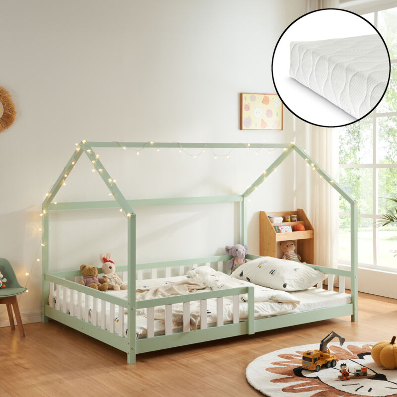 [en.casa] - Hausbett Hesel Mit Matratze Und Rausfallschutz 120x200cm Mintgrün