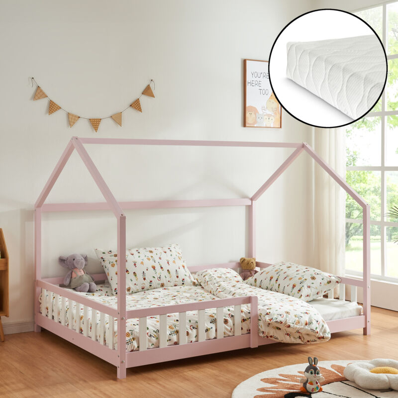 [en.casa] - Hausbett Hesel Mit Matratze Und Rausfallschutz 120x200cm Rosa