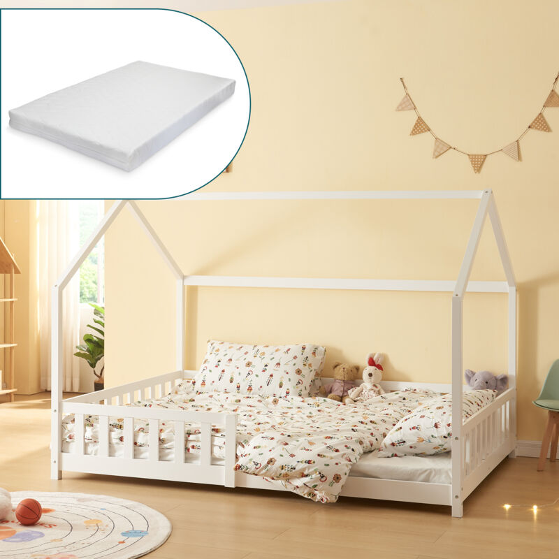 [en.casa] - Hausbett Hesel Mit Matratze Und Rausfallschutz 140x200cm Weiß