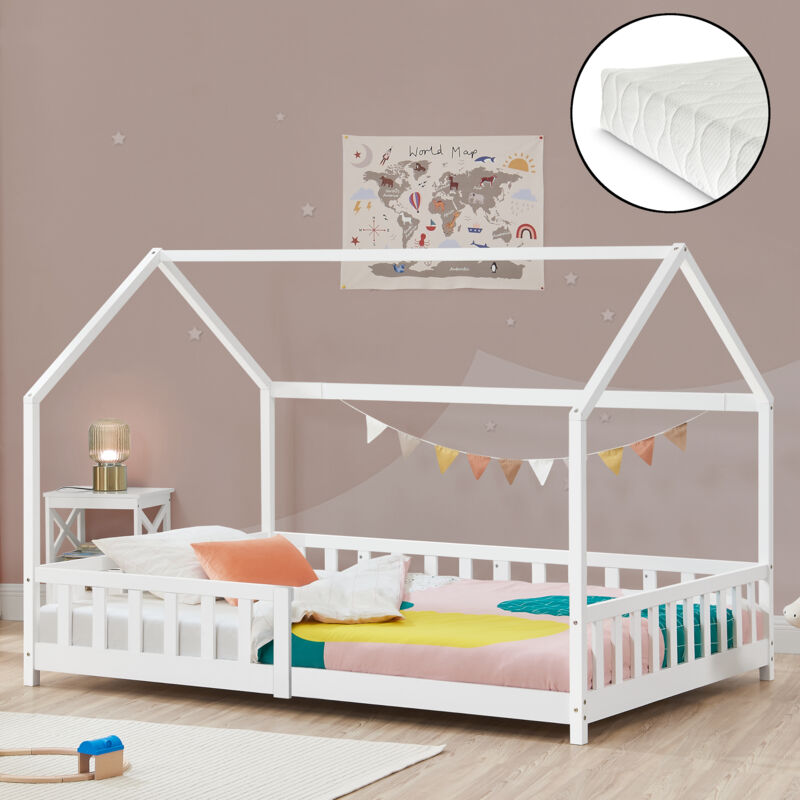 Hausbett Hesel Mit Matratze Und Rausfallschutz 90x200cm Weiß [en.casa]