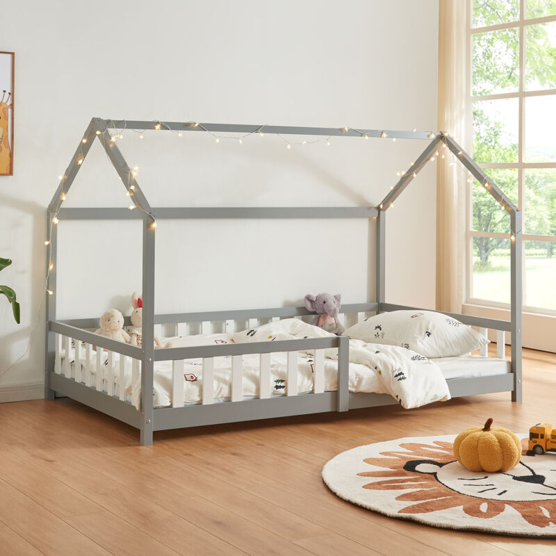 [en.casa] - Hausbett Hesel Mit Rausfallschutz 120x200cm Grau