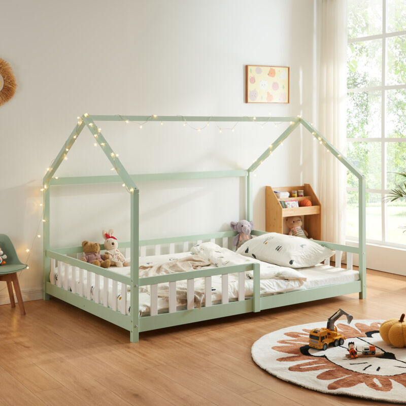 [en.casa] - Hausbett Hesel Mit Rausfallschutz 120x200cm Mintgrün