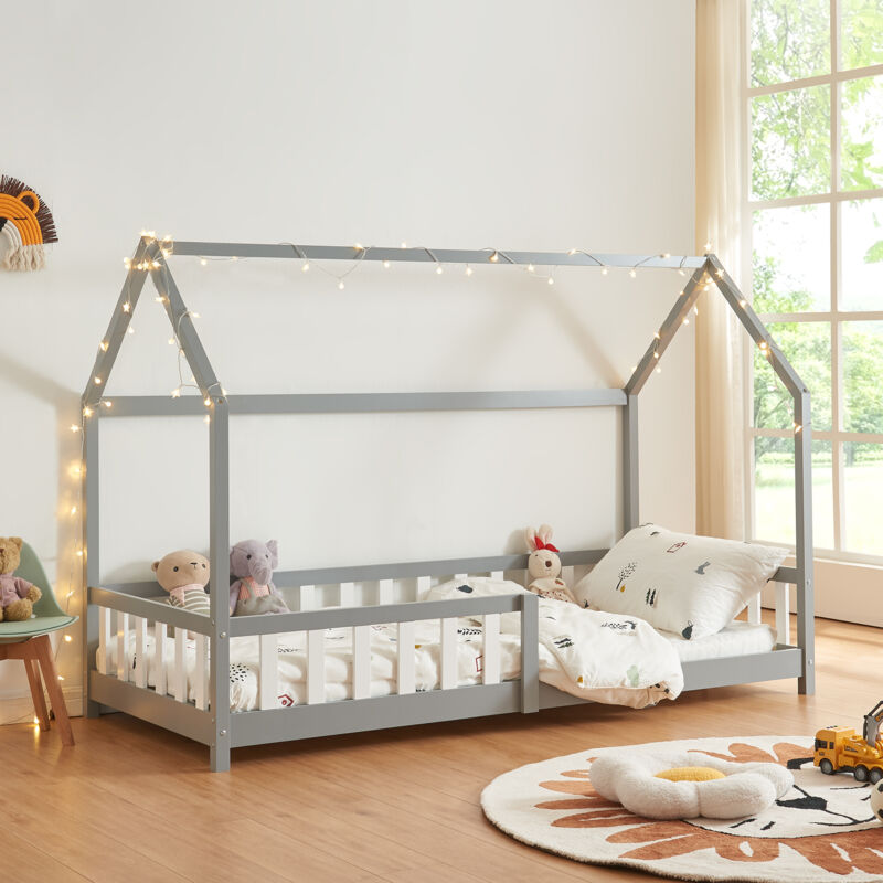 [en.casa] - Hausbett Hesel Mit Rausfallschutz 90x200cm Grau