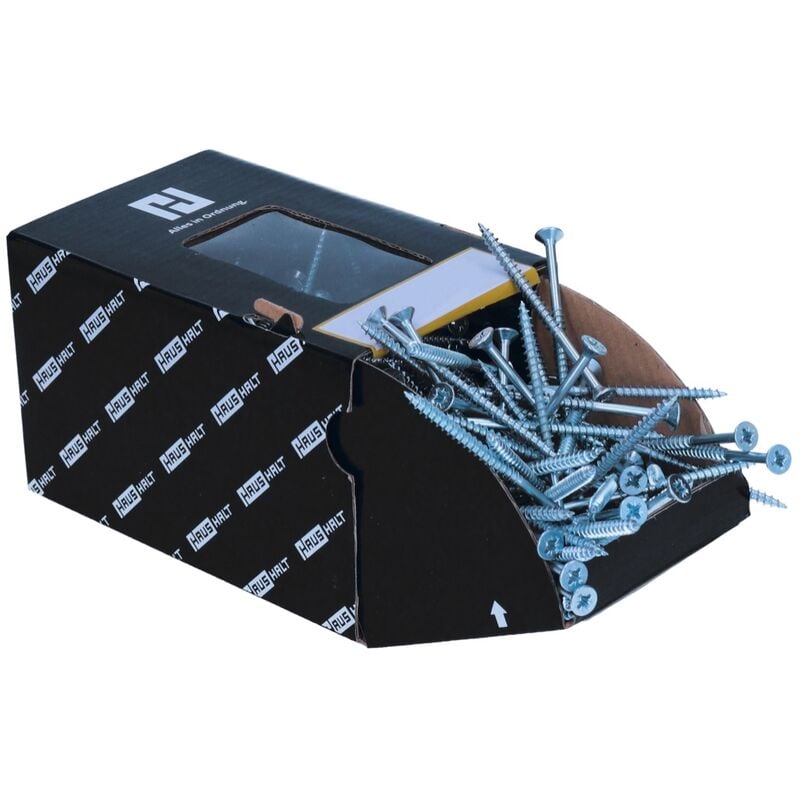 HausHalt Vis à bois universelle 5,0x45mm - PZ2 - Zinguée argentée - Cruciforme Pozidriv - Tête fraisée - Filetage partiel - 600 pcs. (2x 000051371196)