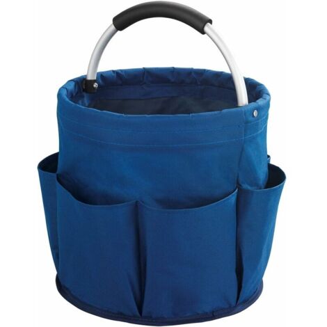 Haushaltskorb, Reittasche, ideal zur Aufbewahrung von Werkzeug oder Bürsten, 6 Außentaschen, Blau, 28 cm Durchmesser