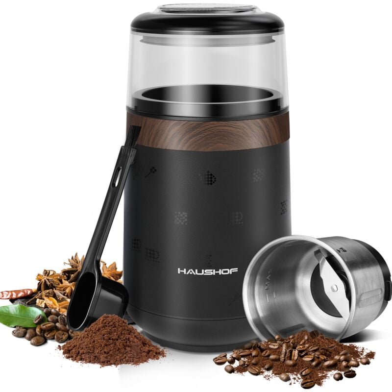Haushof - Moulin à Café Électrique 150 w, Lames en Acier Inoxydable, pour Moudre Grains à Café, Épices, Graine de Lin, Poivre, et Autres Qualité