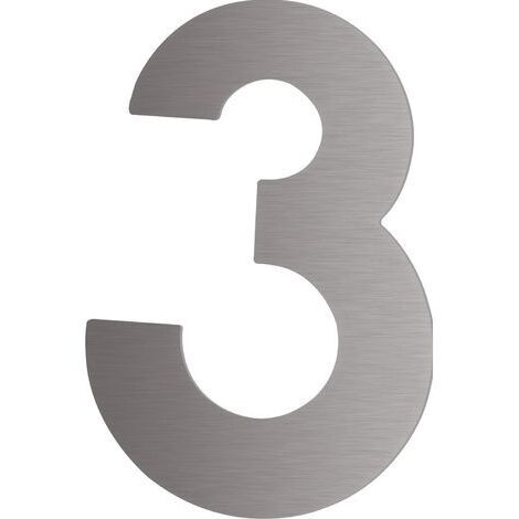 Hausnummer 3 - Höhe 120 mm, mit 2 Gewindenocken M5, Edelstahl