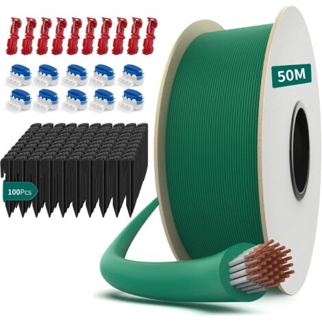 HAUSPROFI 50M Robotic Lawnmower Cable + 100 Pins + 10 Cable Connectors + 10 Connection Terminals, Robotic Lawnmower Cable, Compatible with Worx, Gardena, Bosch, and Yar Robotic Lawnmowers