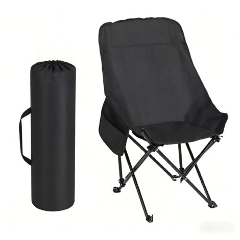 HAUSPROFI Klappstuhl 61x43x92cm, Schwarz, mit Becherhalter, Tragetasche, Belastbarkeit bis 120 kg, für Outdoor, Festival, Freizeit, Garten, Angelstuhl