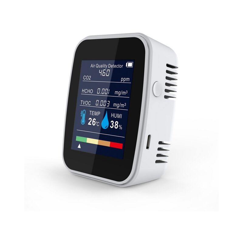 Fuienko - 5 in1 Air Qualität Detektor CO2 hcho tvoc Temperatur und Feuchtigkeit Für Auto Schlafzimmer Büro Gewächshaus etc,YELLOW