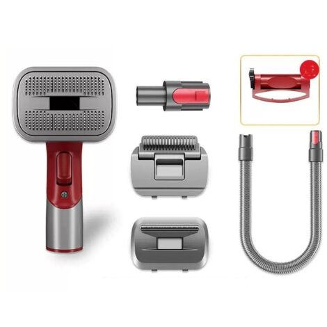 Haustierpflege-Set kompatibel mit Dyson Staubsaugern V7, V8, V10, V11, V12, V15, inklusive einer Pflege- und Entwirrungsbürste für Hunde, Katzen usw., Farbe: Grau und Rot.