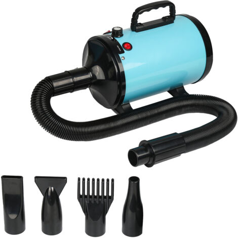 AQRAU Haustiertrockner Hundefön Blower Sehr Leise, Einstellbarer Windgeschwindigkeit, 2800W Hundetrockner mit 4 Düsen BLAU