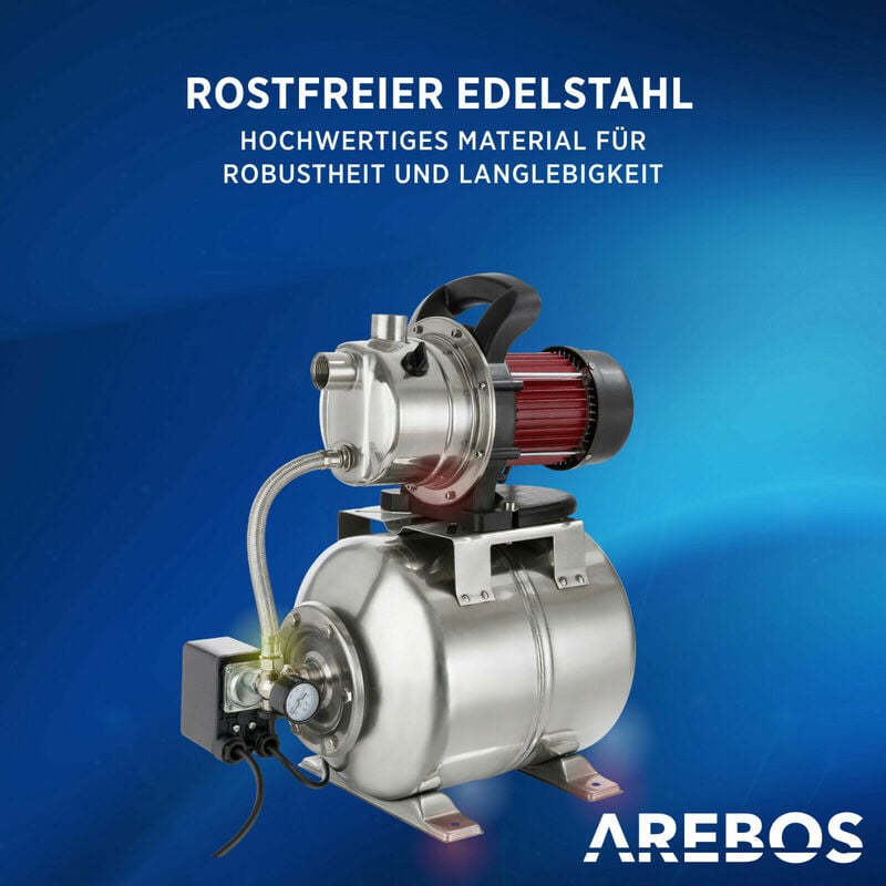 Edelstahl Hauswasserwerk 1200 Watt 3800 l//h Wasserpumpe Pumpe 48 m Gartenpumpe