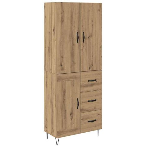 Haut Armoire 2 pcs  Buffet Chêne artisanal Bois d'ingénierie et verre