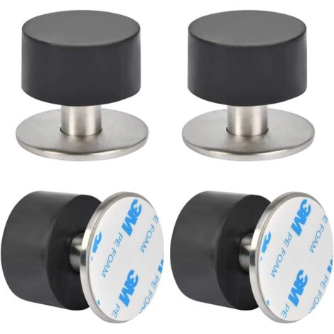 Haut de porte en acier inoxydable sans poinçon anti-collision butoir de porte antivol en caoutchouc noir (4 pièces noir)