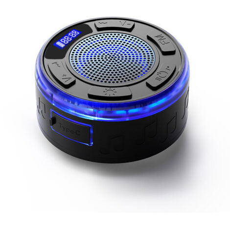 Haut-parleur Bluetooth portable, étanche IP7, avec ventouse et affichage de l'heure, avec lumières LED, couplage stéréo, idéal pour la plage, le kayak et l'extérieur.