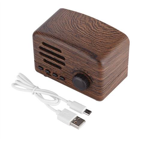 Haut-parleur Bluetooth Rétro Portable avec Radio FM, Grave Stéréo, Micro, USB et Support pour Carte Mémoire