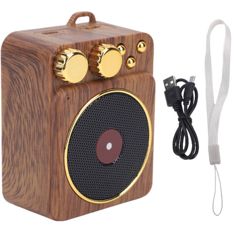 Haut-parleur de musique rétro Bluetooth V5.0, Portable, sans fil, dos magnétique, Grain de bois, boutons métalliques brillants
